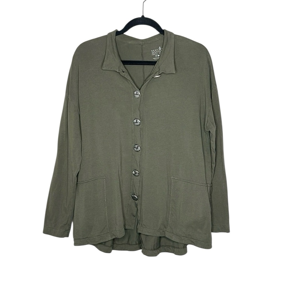 Neon Buddha statement Button army green oversized Top size Small